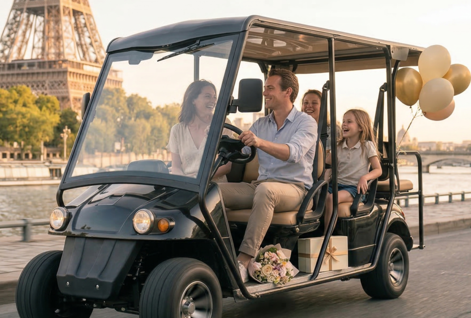 clients enjoying golf cart tour in paris