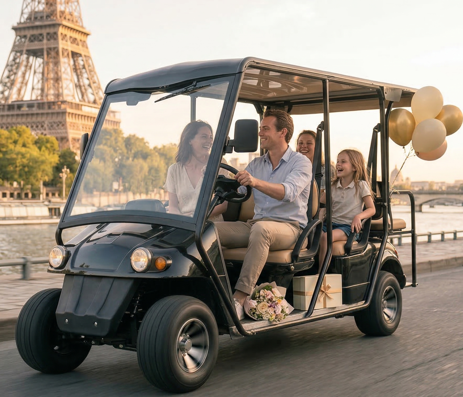 clients enjoying golf cart tour in paris